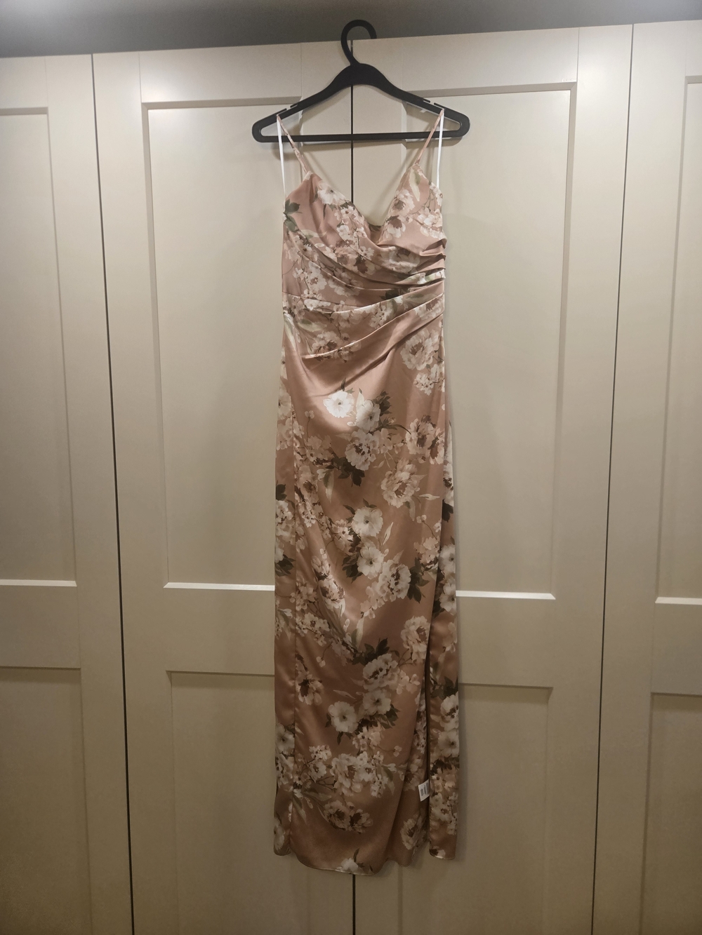 Jenny Yoo Blush Pink Floral Satin Maxi Dress